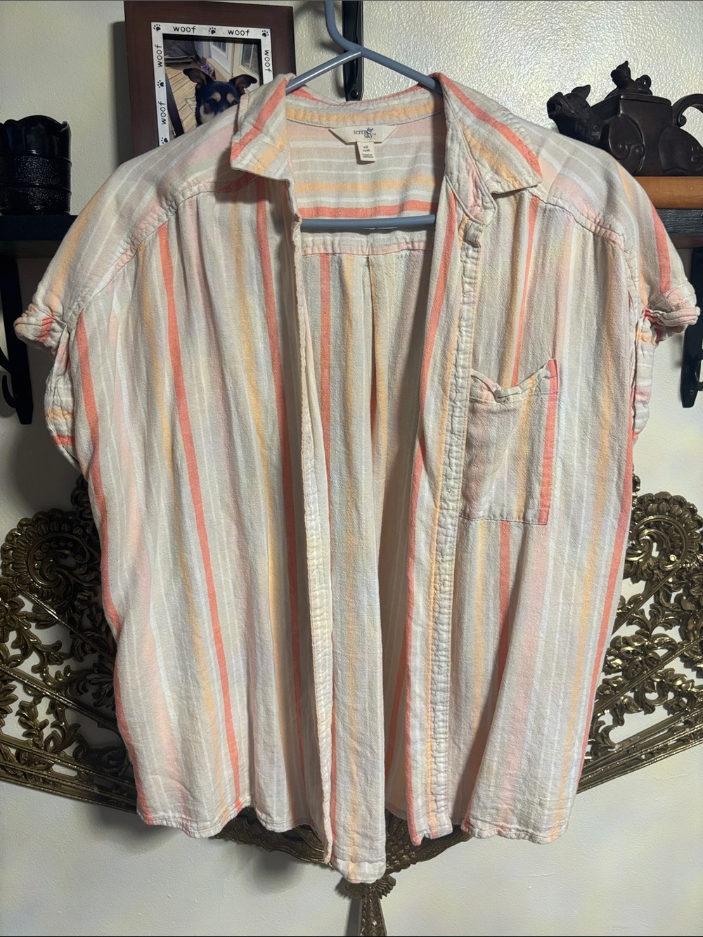 Terra & Sky White Shirt with Peach and Light Yellow Stripes